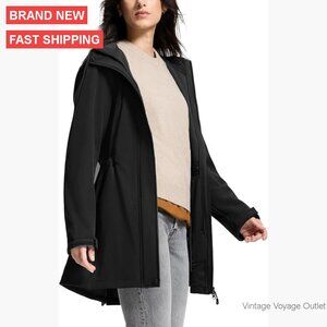 Waterproof Fleece Lined Hooded Rain Jacket Long Warm Windbreaker Coat